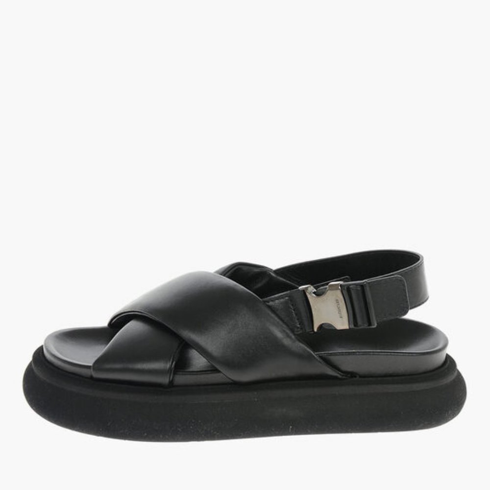 MONCLER Solarisse Solaris black leather puffy platform sandals BNIB w/ dust bag